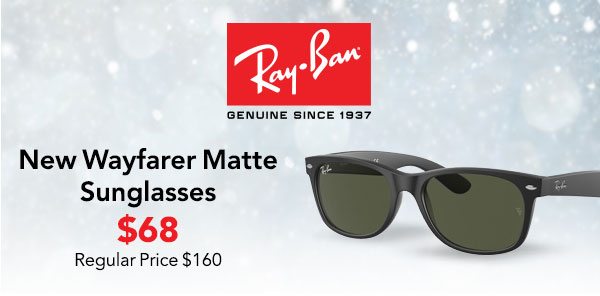 Ray-Ban New Wayfarer Matte Sunglasses 55mm with Black Frame and Green Lenses $68 (Regular Price $160)