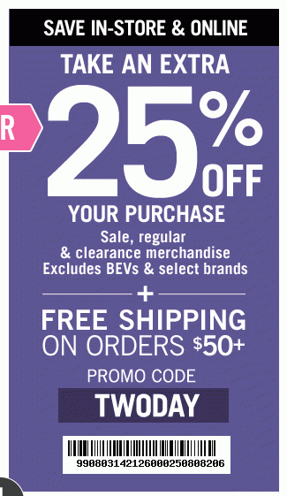 Extra 25% Off + Free Shipping on $50+ | Code TWODAY | Get Coupon | Exclusions Apply