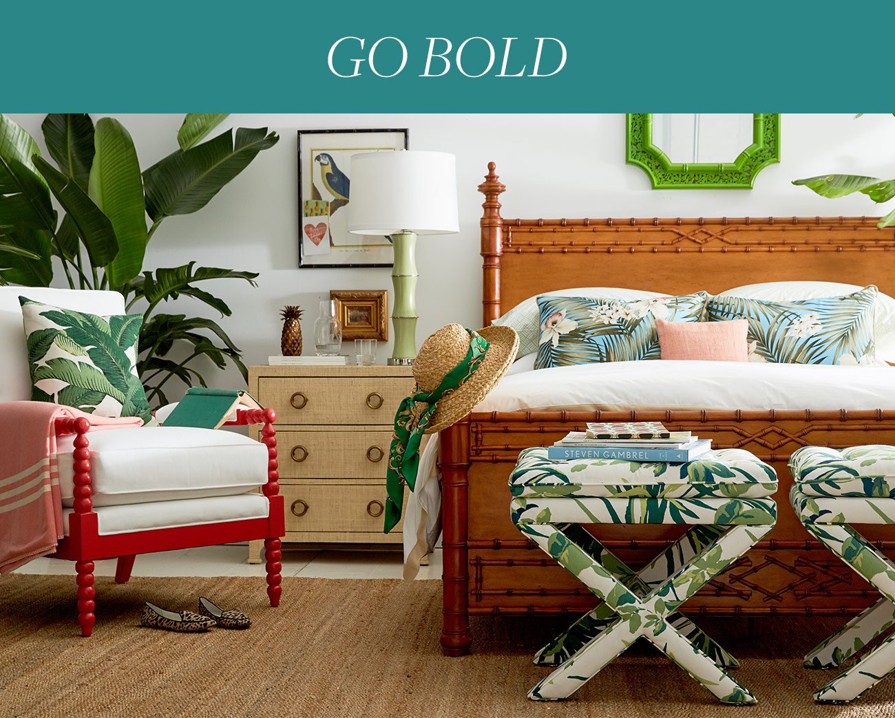 Add serene neutrals and organic materials, or go bold with brilliant colors and bold motifs