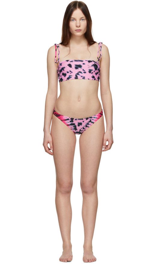 Proenza Schouler - Pink Tie-Dye Bandeau Bikini