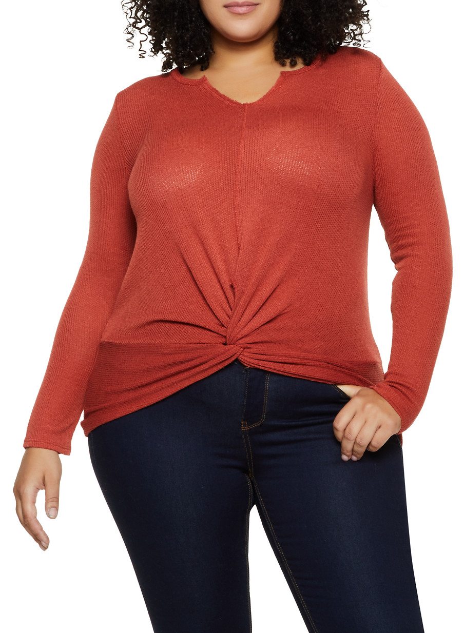 Plus Size Twist Front Thermal Top