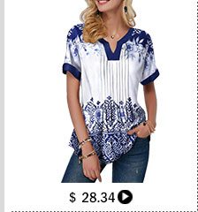 Short Sleeve Retro Print Split Neck Blouse