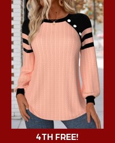 ROTITA Patchwork Dusty Pink Round Neck Long Sleeve Sweatshirt