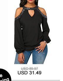 Cold Shoulder Long Sleeve Black Blouse