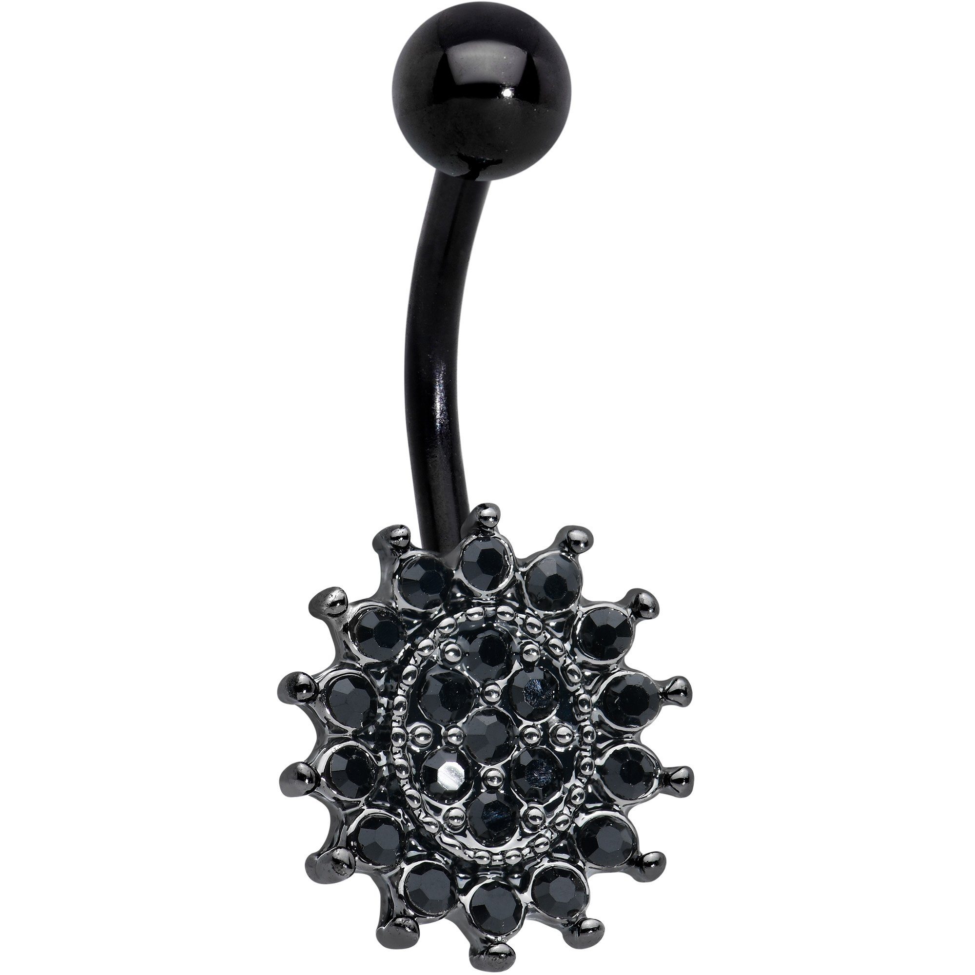 Image of Black Gem Black Oval Gothic Sunburst Belly Ring