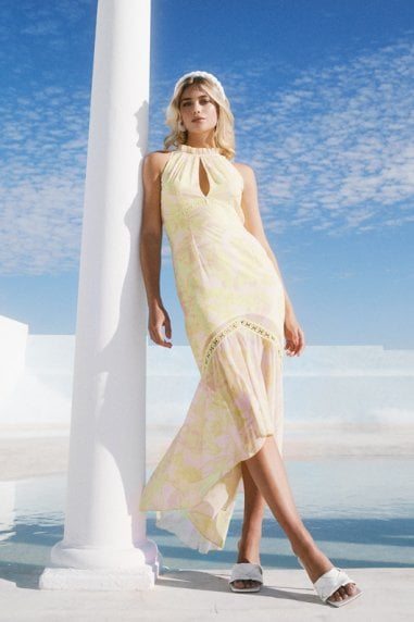 Rory Lemon Floral-Print Keyhole Maxi Dress