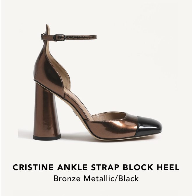 Cristine Ankle Strap Block Heel (Bronze Metallic/Black)