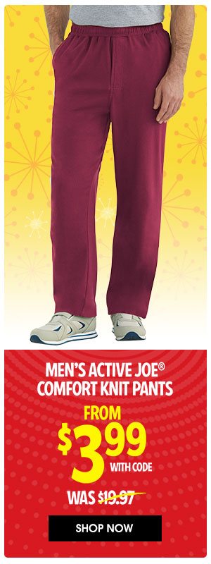 Men's Active Joe Comfort Knit Pants FROM $3.99 with code WAS $19.97