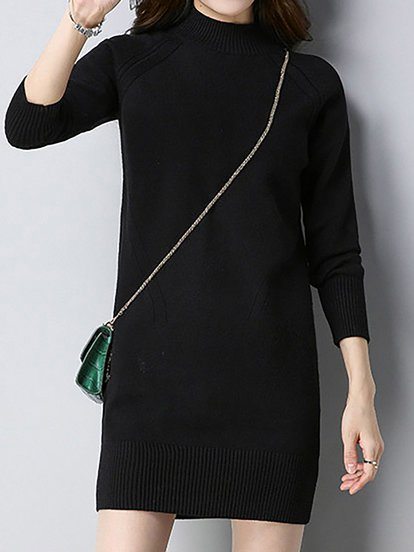 Turtleneck Knitted Solid Swea...