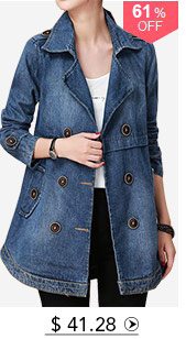 Button Embellished Notch Collar Long Sleeve Denim Coat