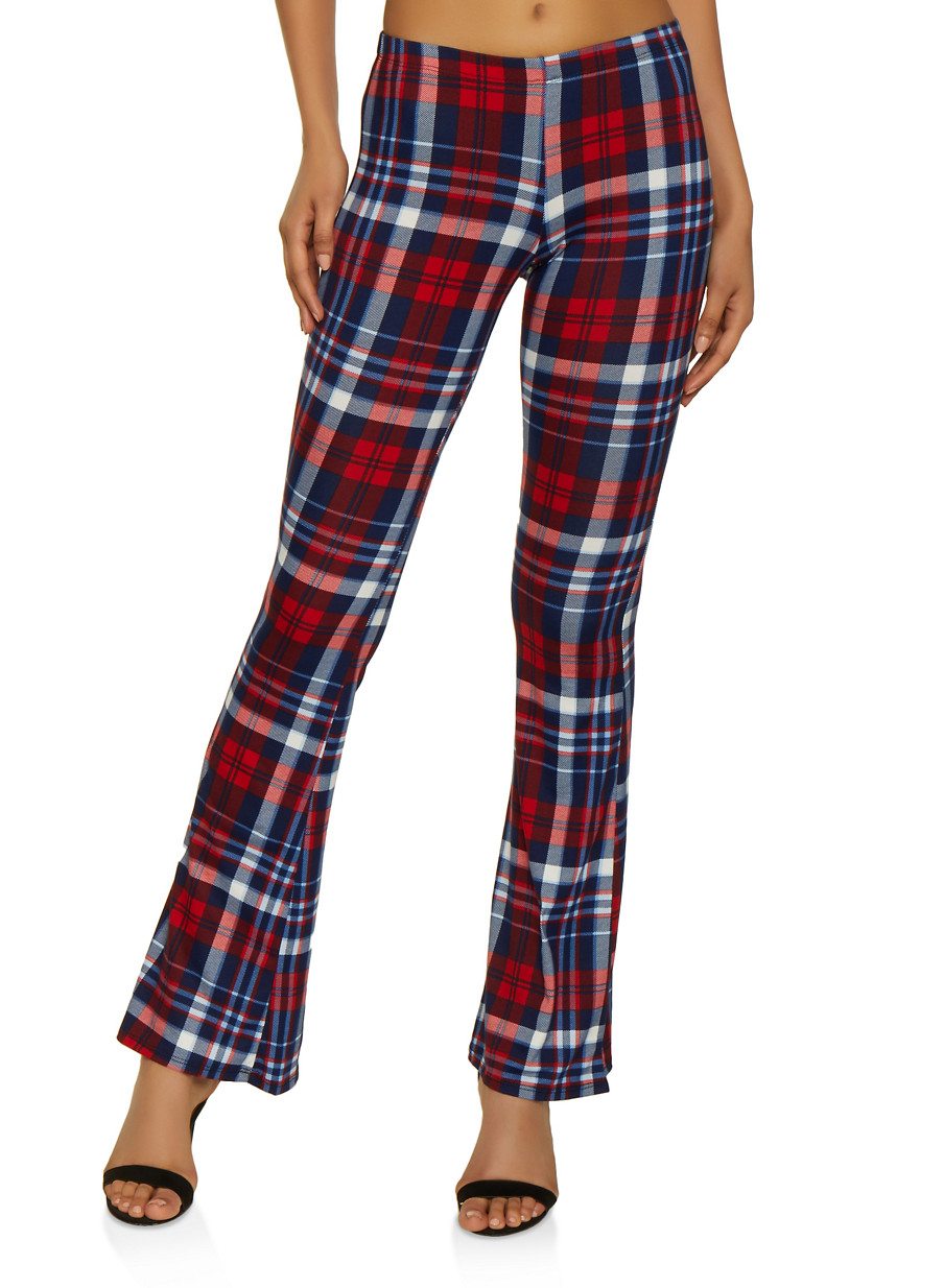 Plaid Flared Pull On Pants