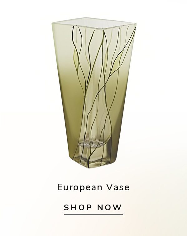 8' Mouth Blown European Made Green Glass Hand Decorated Squarish Vase | SHOP NOW