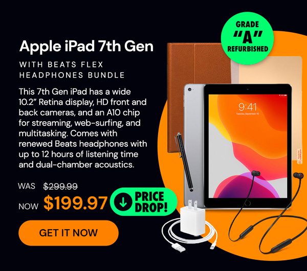 Apple iPad 7th Gen (2019) WiFi Only Bundle with Beats Flex Headphones (Refurbished)