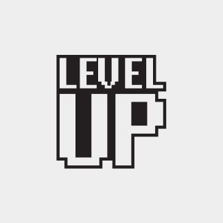 blocky letters spell LEVEL UP