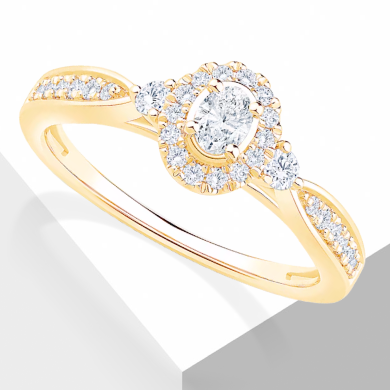 Oval-Cut Diamond Halo Engagement Ring 3/8 ct tw 14K Yellow Gold