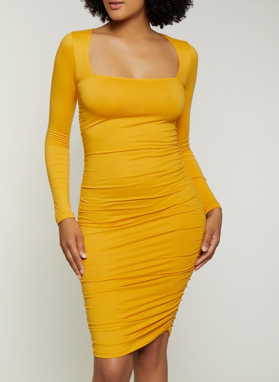 Ruched Square Neck Bodycon Dress