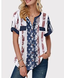 Roll Tab Sleeve Star Print Blouse