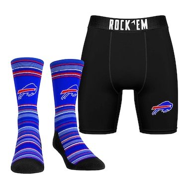 Men's Rock Em Socks Buffalo Bills Primary Crew Socks & Boxer Briefs Combo Pack