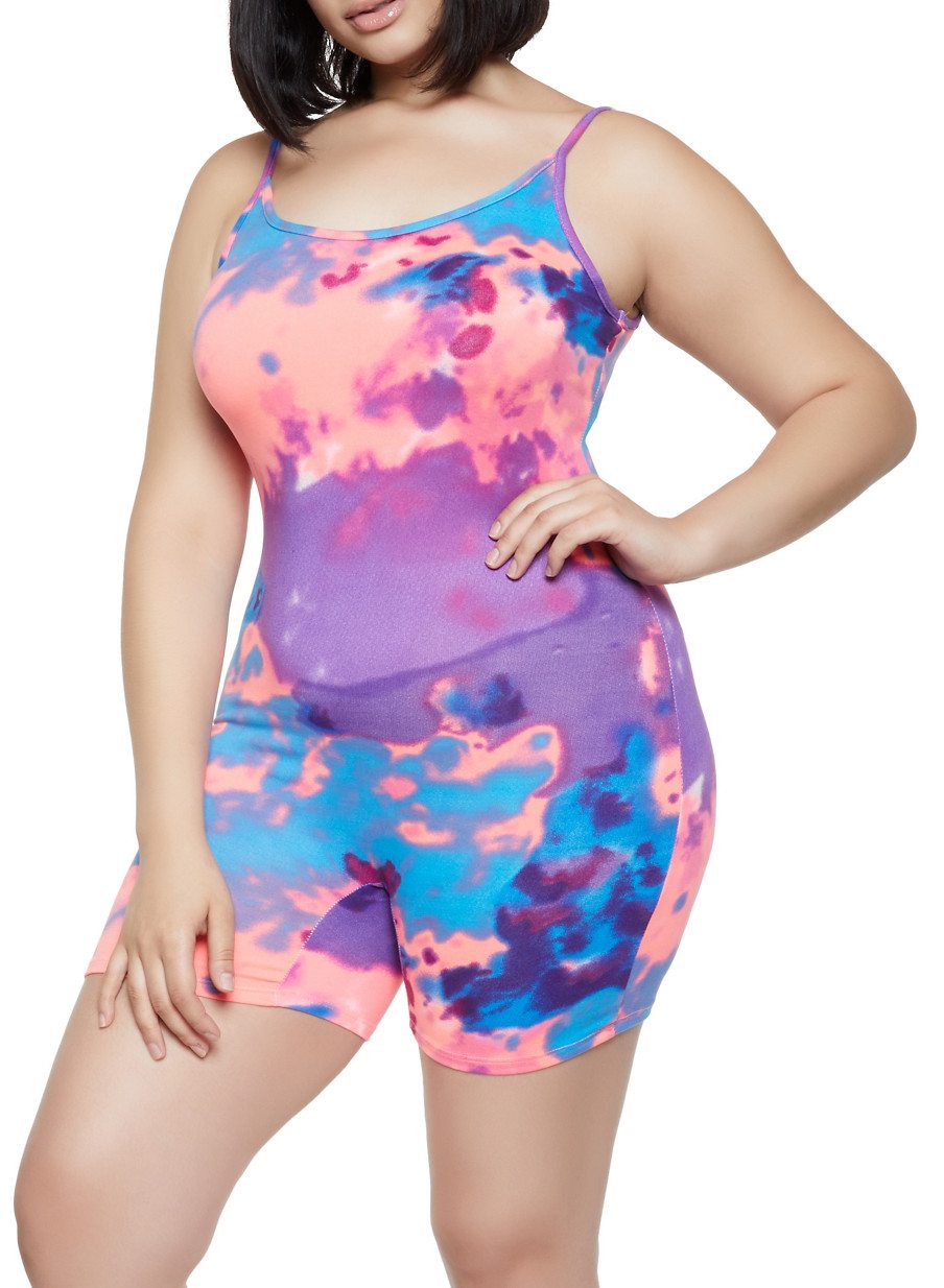 Plus Size Soft Knit Tie Dye Romper