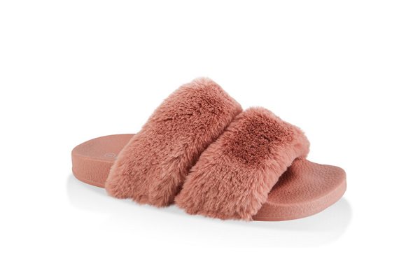 Two Band Faux Fur Slides