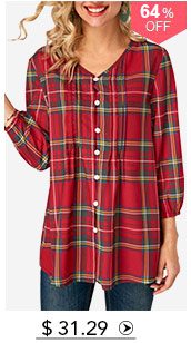 Blouson Sleeve Plaid Print V Neck Blouse