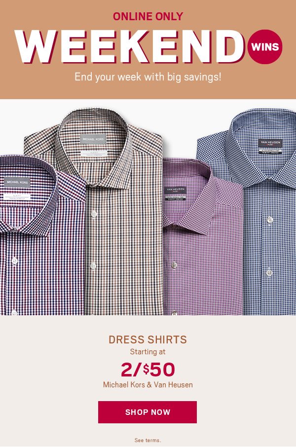2/$50 Michael Kors & Van Heusen Dress Shirts - Shop Now