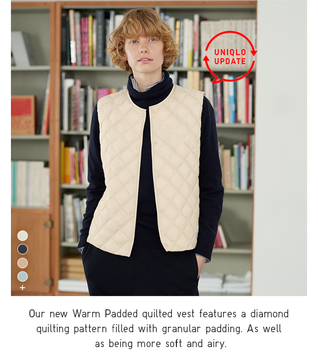 BANNER 2 - OUR NEW WARM PADDED QUILTED VEST FEATURES A DIAMOND QUILTING PATTERN FILLED WITH GRANULAR PADDING. AS WELL AS BEING MORE SOFT AND AIRY.
