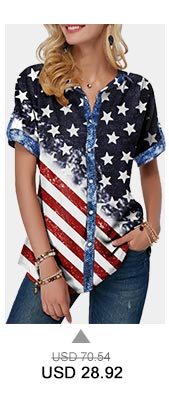 Button Up Flag Print Short Sleeve T Shirt