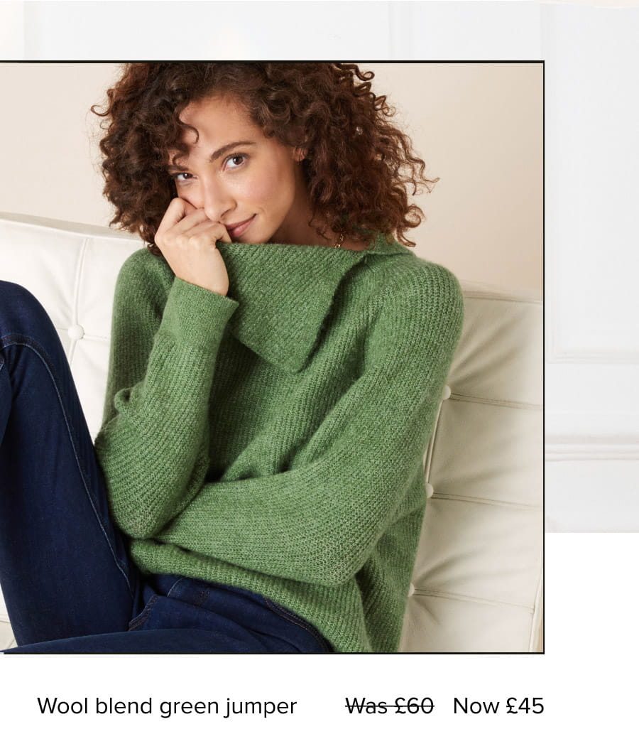 Split neck knit jumper in wool blend green