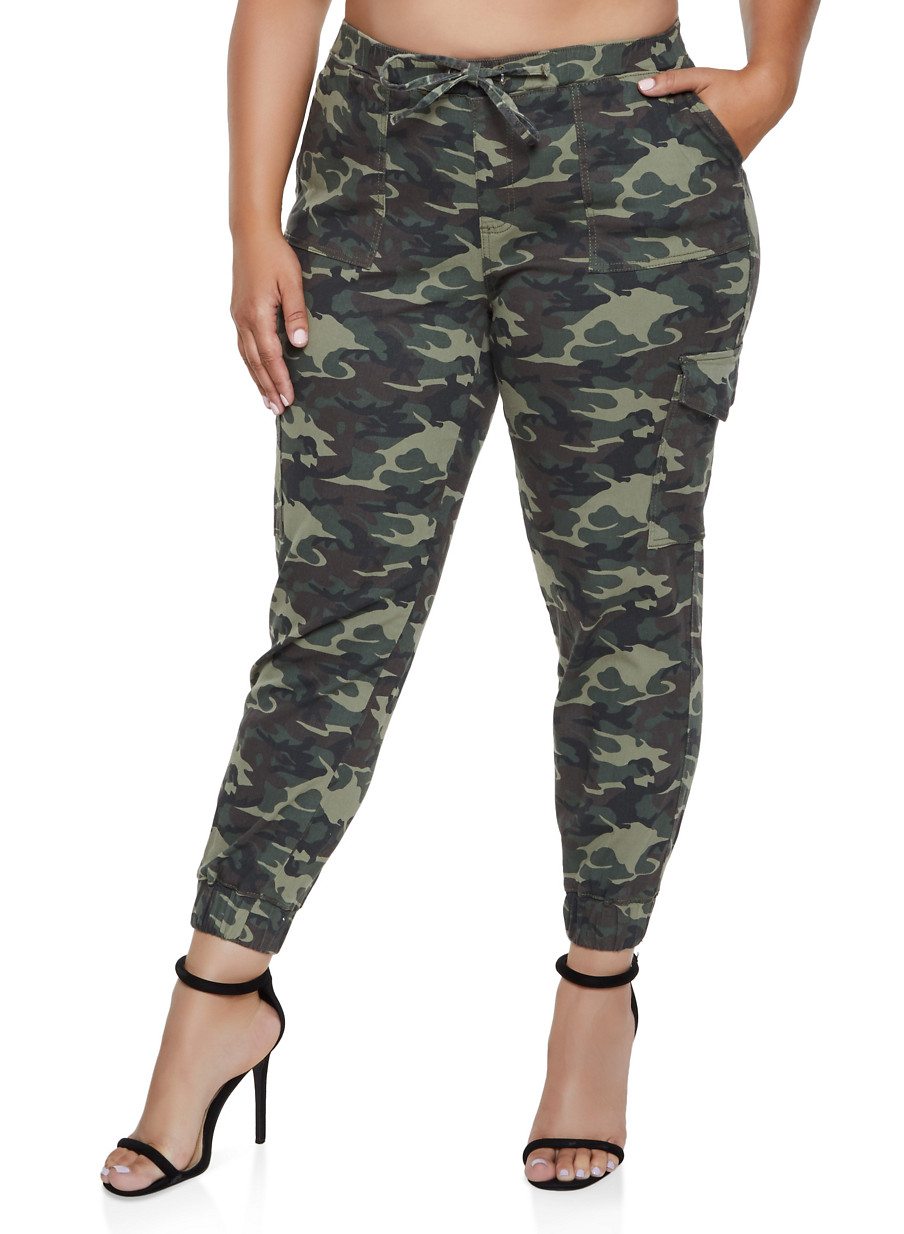 Plus Size Almost Famous Camo Cargo Joggers