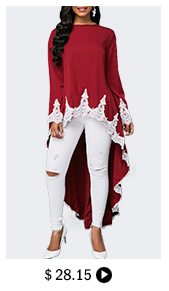 Dip Hem Lace Patchwork Burgundy Blouse