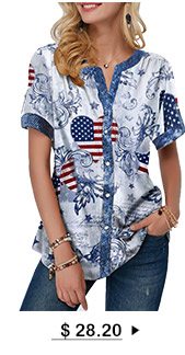 Flag Print Short Sleeve Notch Neck T Shirt