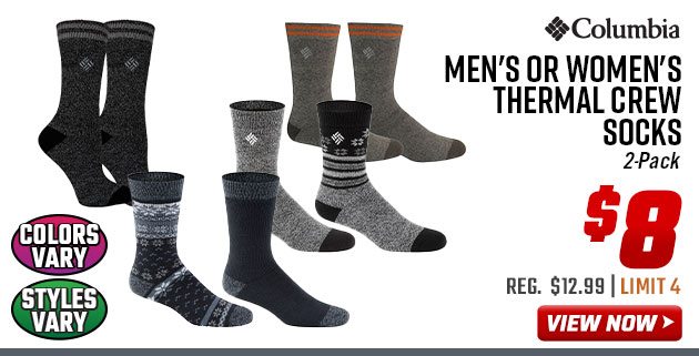 Columbia Men's or Women's Thermal Crew Socks 