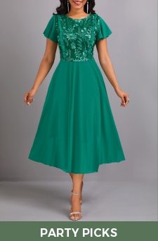 Lace Frill Green Round Neck New Year Dress