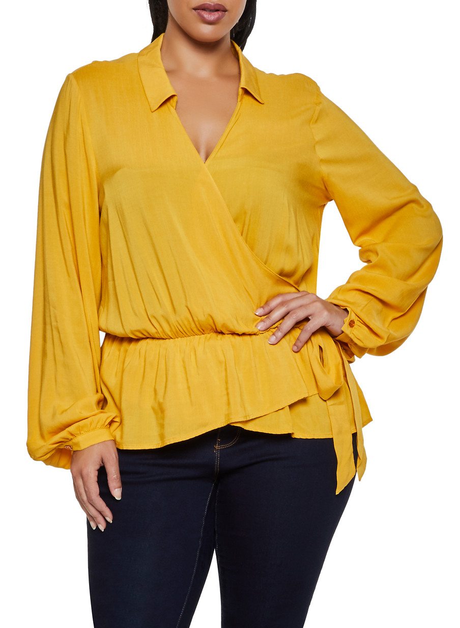 Plus Size Side Tie Faux Wrap Top