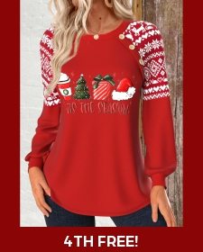 ROTITA Christmas Patchwork Red Round Neck Long Sleeve Sweatshirt