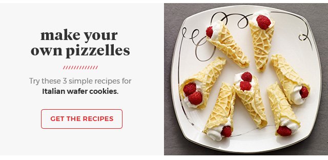 Make your own pizzelles.Try these 3 simple recipes for italian wafer cookies. Get the recipes.