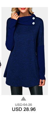 Long Sleeve Button Detail Royal Blue Tunic T Shirt