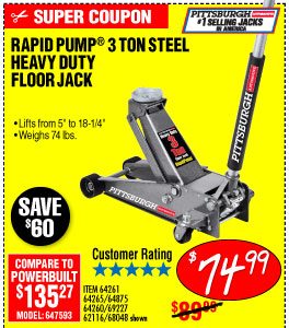 3 ton Steel Heavy Duty Floor Jack with Rapid Pump®