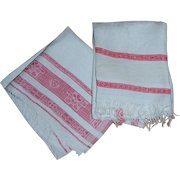 2 Old Red and White Damask Linen Towels