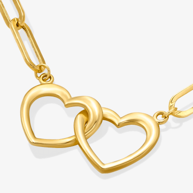 Linked Heart Paperclip Chain Necklace 10K Yellow Gold 18''