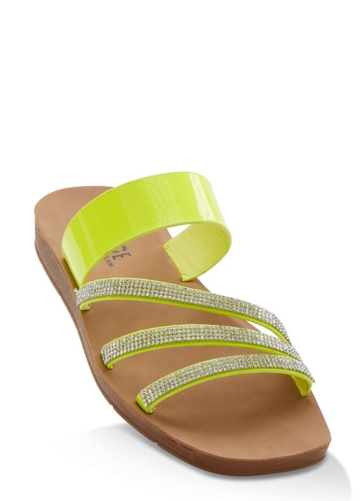 Rhinestone Asymmetrical Strap Slide Sandals
