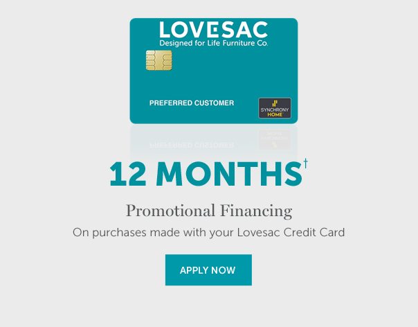 12 Months† | Promotional Financing On purchases made with your Lovesac Credit Card | APPLY NOW >>