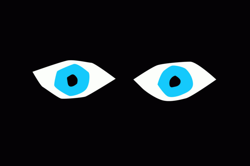 Animated illustration of two blue eyes, sleepily opening and closing on a black background