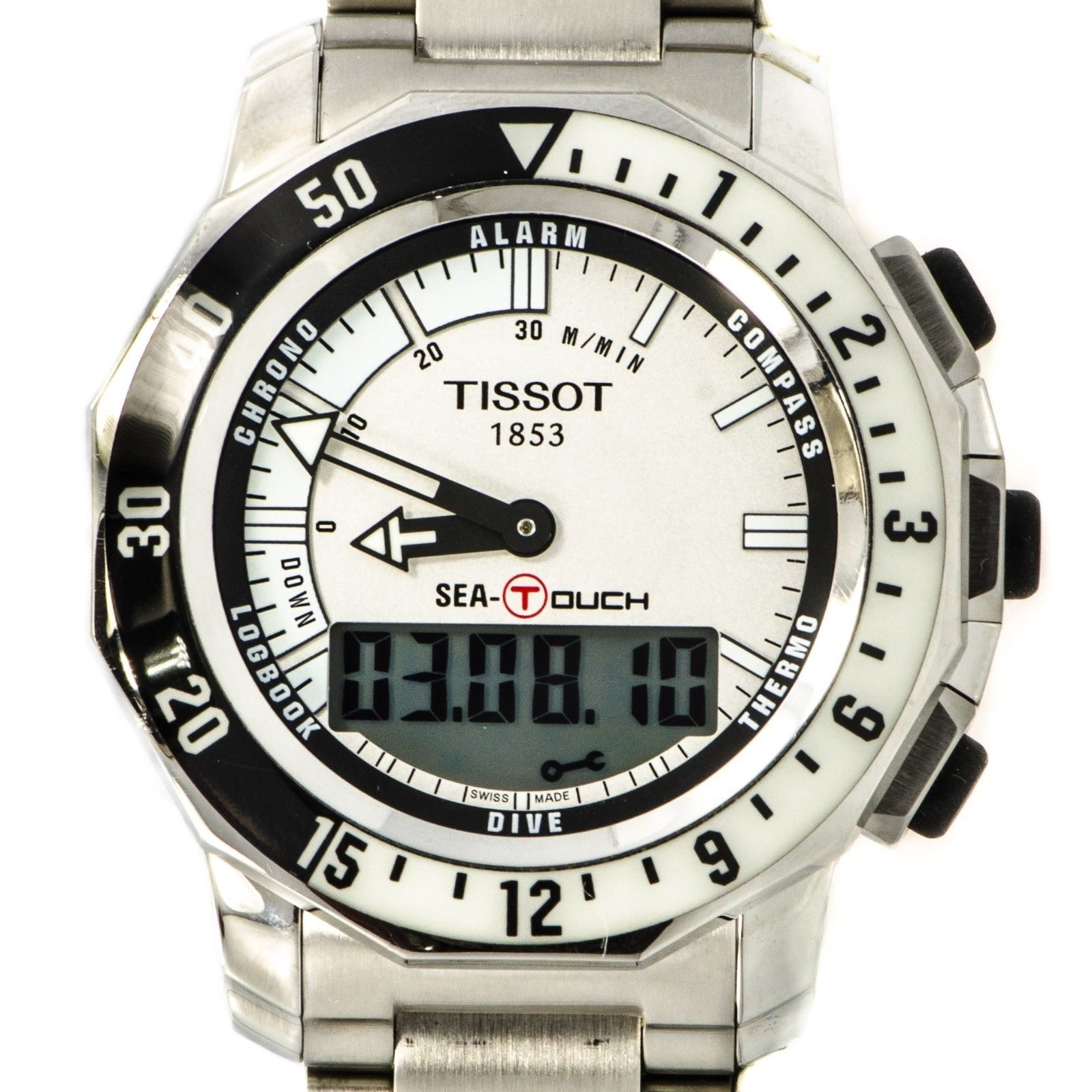 Image of Tissot T026420A Stainless Steel White Dial Alarm Compass Digital Men's Watch