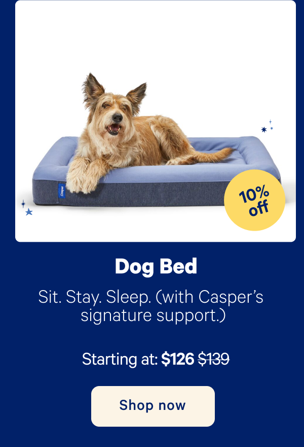 Dog Bed; Designed with Casper's signature support. Sit. Stay. Sleep.