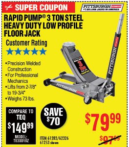 3 ton Low Profile Steel Heavy Duty Floor Jack with Rapid Pump®