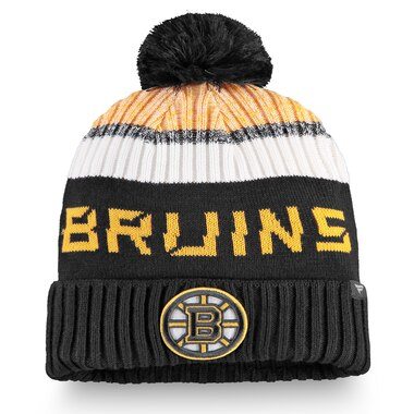 Boston Bruins Fanatics Branded Authentic Pro Rinkside Goalie Cuffed Knit Hat with Pom - Black/Gold
