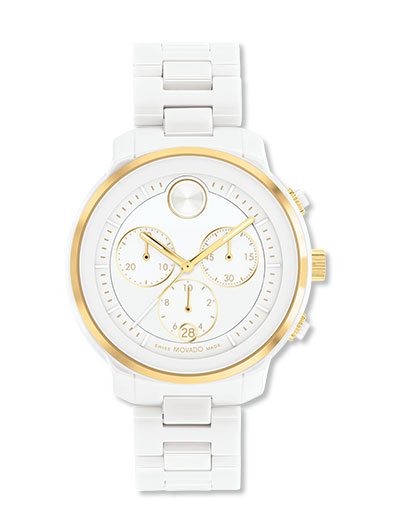 White & Gold Bold Verso Ceramic Chronograph