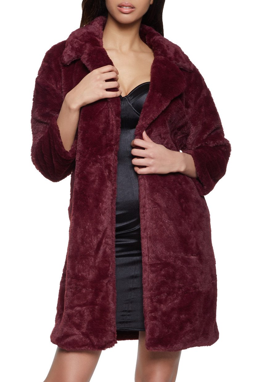 Long Open Front Faux Fur Jacket